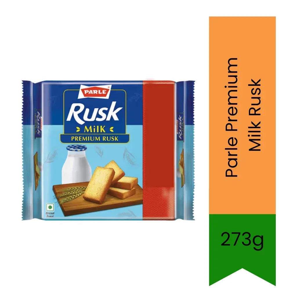 Parle Premium Milk Rusk (Crunchy Toast Rusk) | 273g - Crispy Baked Twice-Toasted Milk Bread, Classic Tea Time Snack for Dipping | South Africa | India Bazaar
