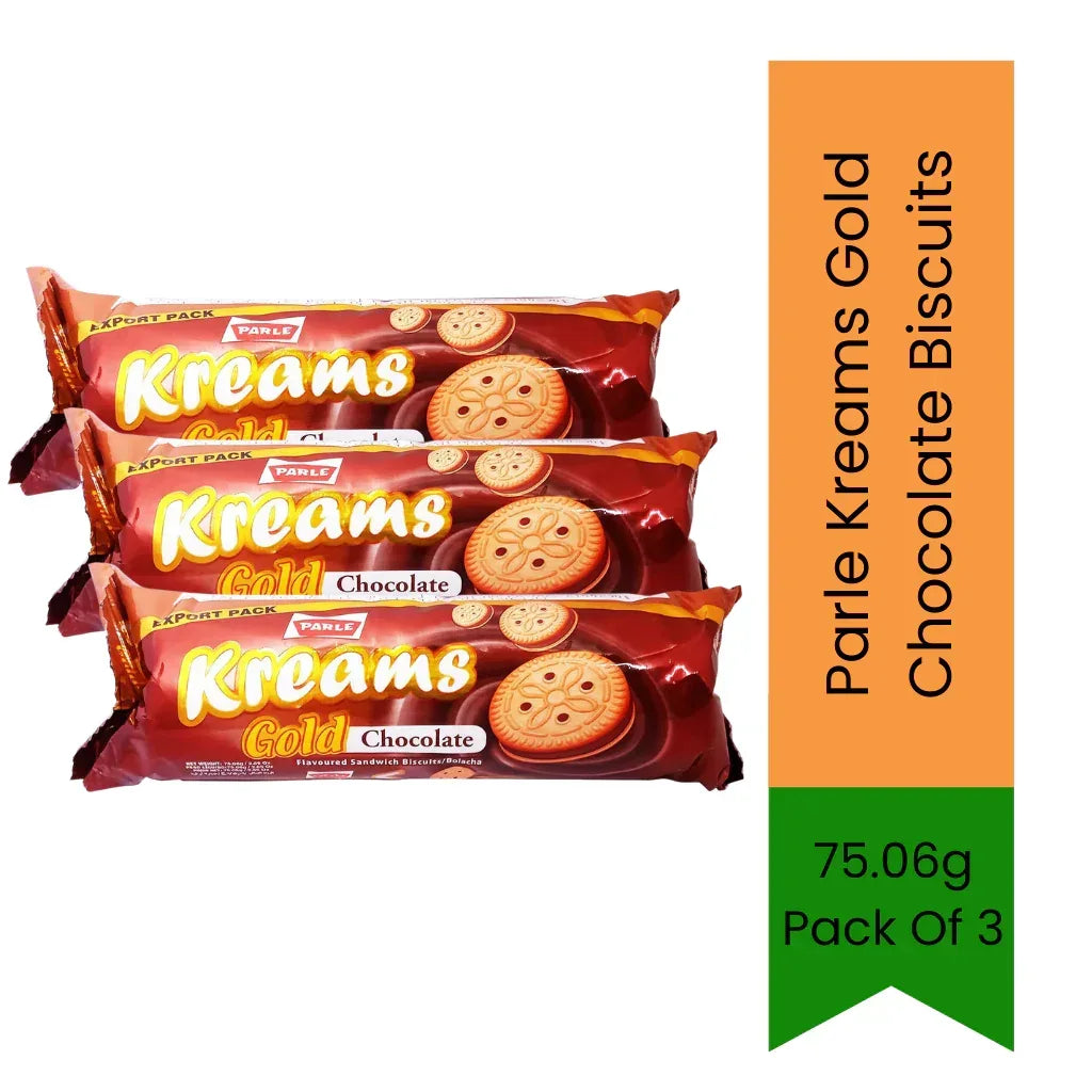 Parle Kreams Gold Chocolate Cream Biscuits (Chocolate Cream Biscuit) | 75.06g (Pack of 3) - Rich Chocolate Cream Sandwich Cookies for Daily Tiffin Packing & Cravings, Value Pack | South Africa | India Bazaar
