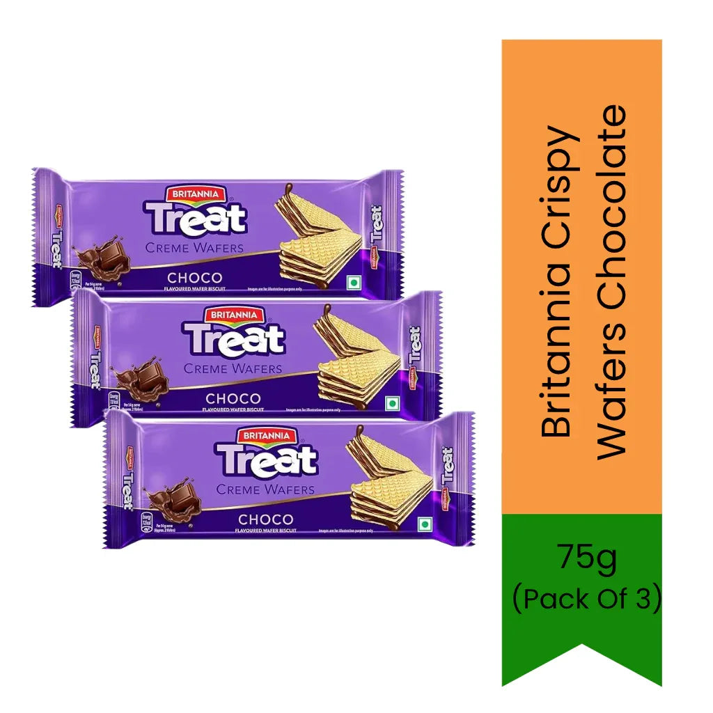 Britannia Crispy Wafers Chocolate Multipack | 225g (3 x 75g Pack) - Delicate Crunchy Multi-Layered Cocoa Cream Wafers, Delicious Ice Cream Garnish | South Africa | India Bazaar