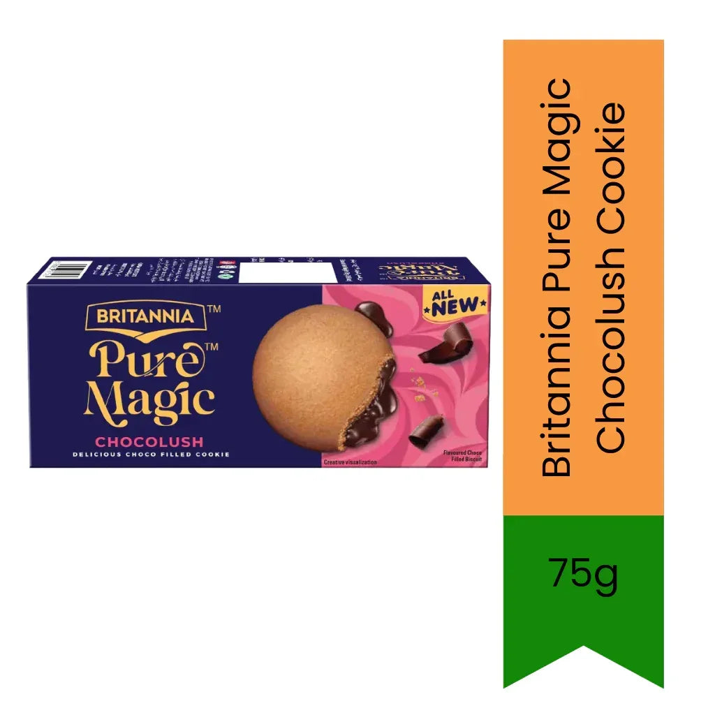 Britannia Pure Magic Chocolush Cookie | 75g - Premium Liquid Center-Filled Melted Chocolate Biscuit, Indulgent Sweet Cocoa Treats | South Africa | India Bazaar