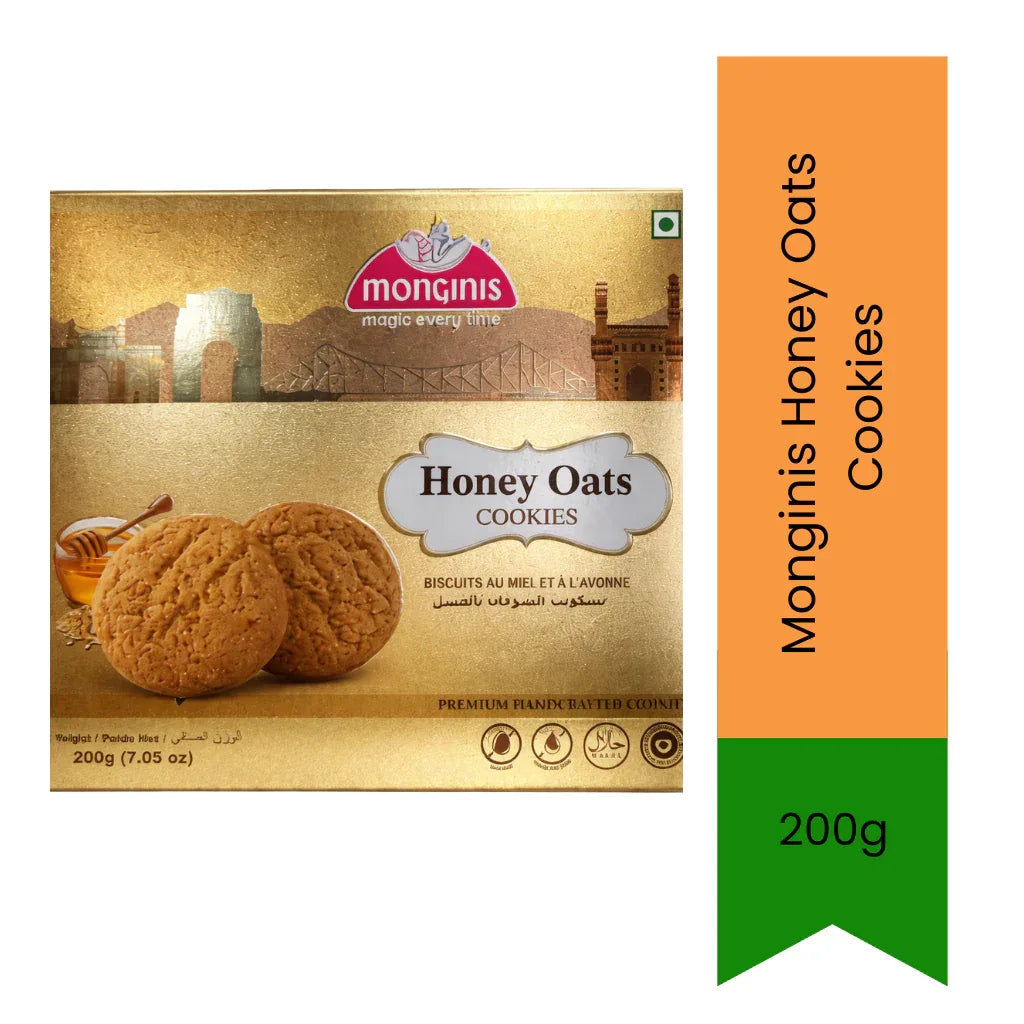 Monginis Honey Oats Cookies | 200g - Crunchy Oat Cookies for Tea Time & Snacking, Honey Sweetness & Wholesome Taste | South Africa | India Bazaar