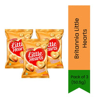 Britannia Little Hearts Sugar Coated Biscuits | 151.5g (50.5g x 3 Multipack) - Crispy Golden Heart-Shaped Sweet Glazed Cookies, Light Tea Time Snack | South Africa | India Bazaar