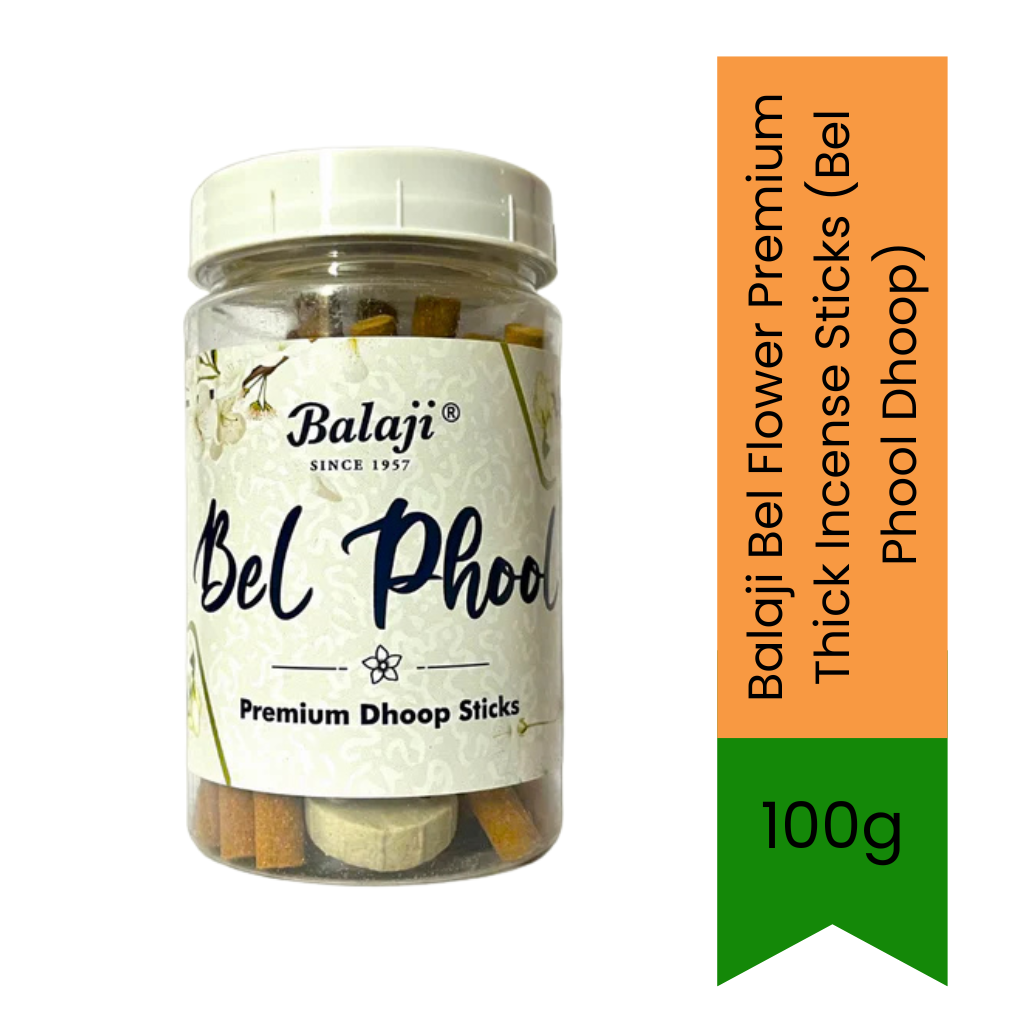 Balaji Bel Flower Premium Thick Incense Sticks (Bel Phool Dhoop) | 100g Jar Pack - Perfect for Prayer & Home Fragrance, Sweet Floral Aroma & Long-Lasting Burn | South Africa | India Bazaar