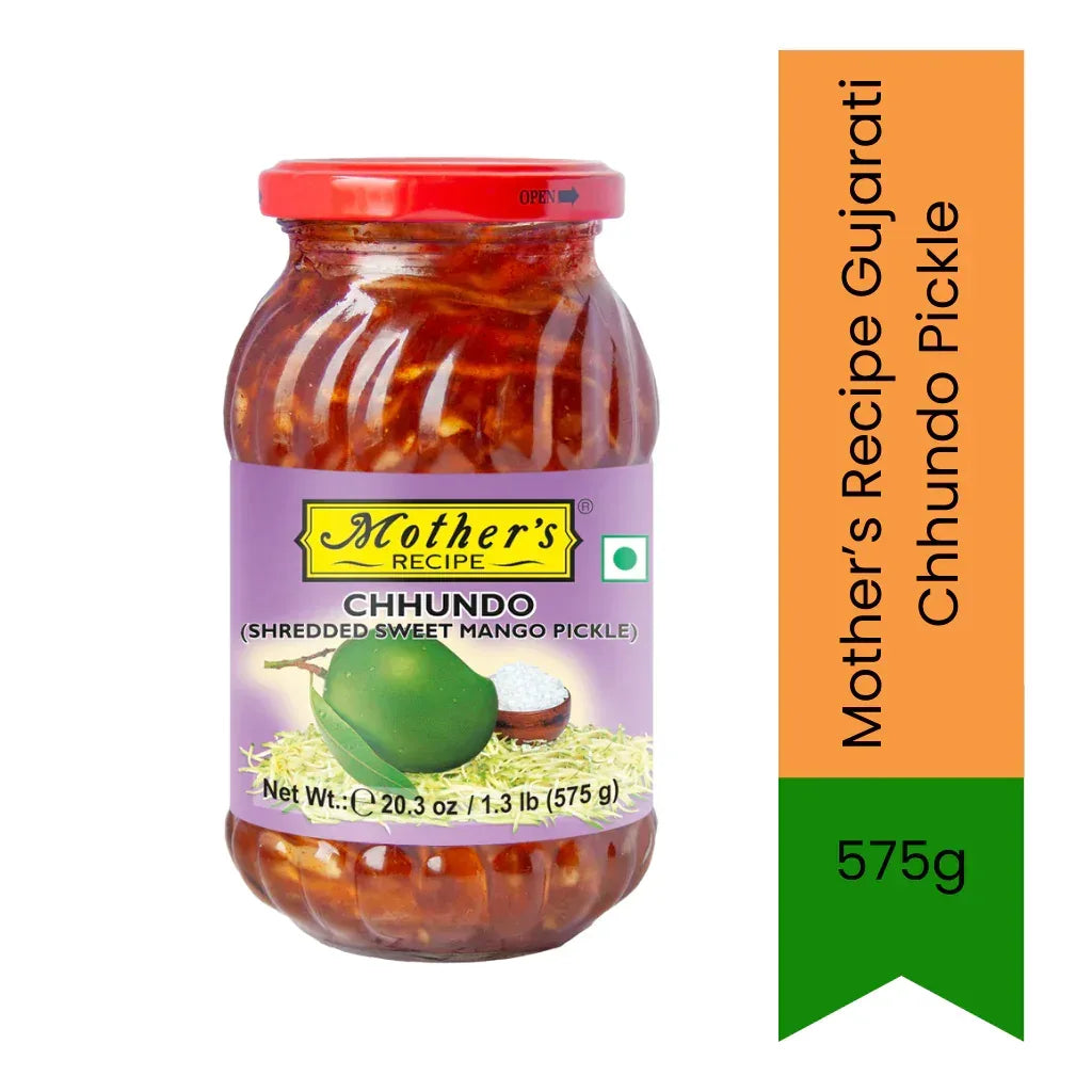 Mother's Recipe Gujarati Chhundo Sweet & Sour Shredded Mango Pickle (Chhunda Achar) | 575g - Sun Cooked Sweet Chili Mango Condiment for Thepla, Pooris & Snacks, Golden Sugary Glaze | South Africa | India Bazaar