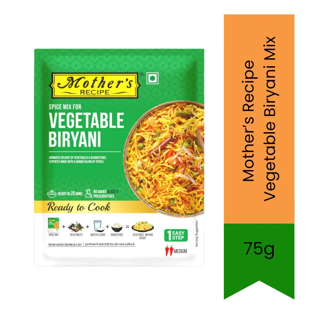 Mother's Recipe Vegetable Biryani Spiced Rice Spice Mix (Sabzi Biryani Masala) | 75g - Aromatic One Pot Cooking Blend for Festive Fragrant Pilaf & Veg Dum Rice, Rich Herbal Nuances | South Africa | India Bazaar