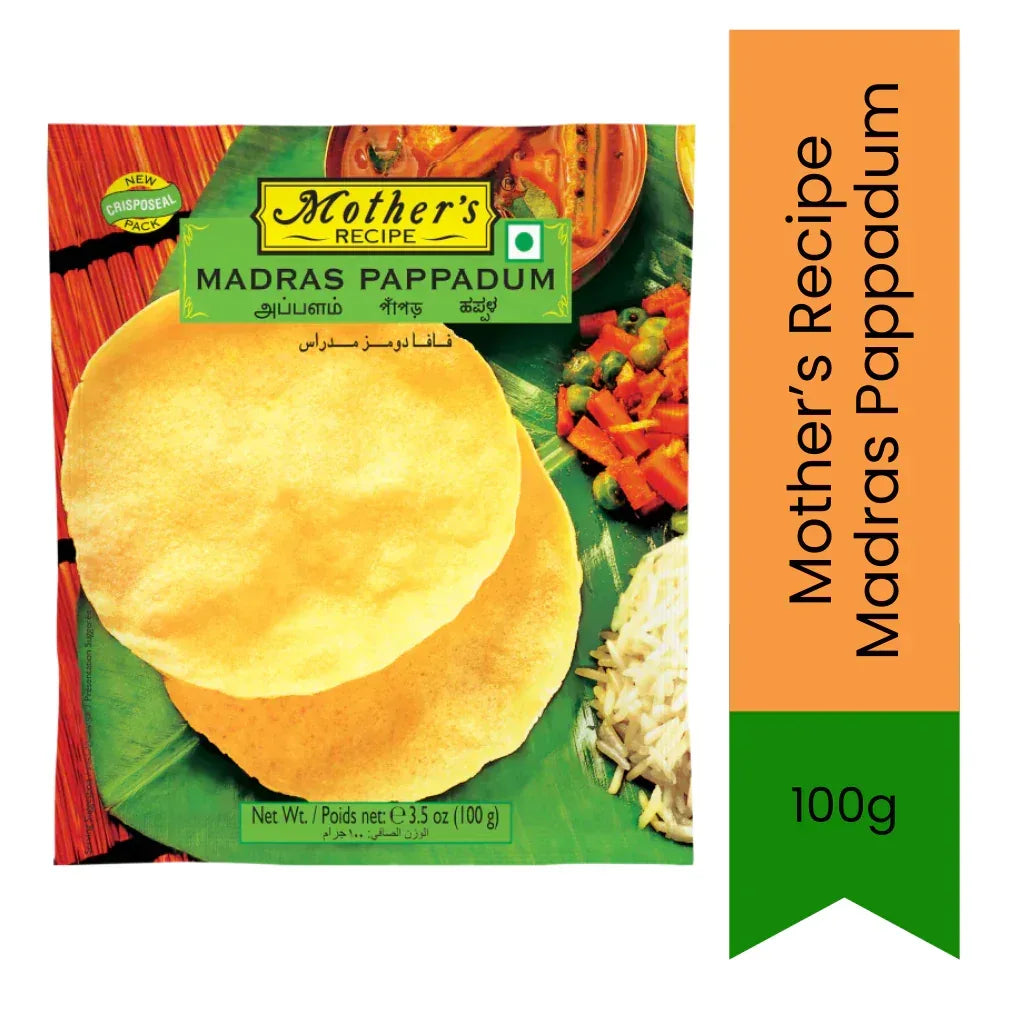 Mother’s Recipe Madras Pappadum (Papad) | 100g - Crispy South Indian Fried Snack Side Dish, Authentic Crunchy Rice & Lentil Crackers | South Africa | India Bazaar