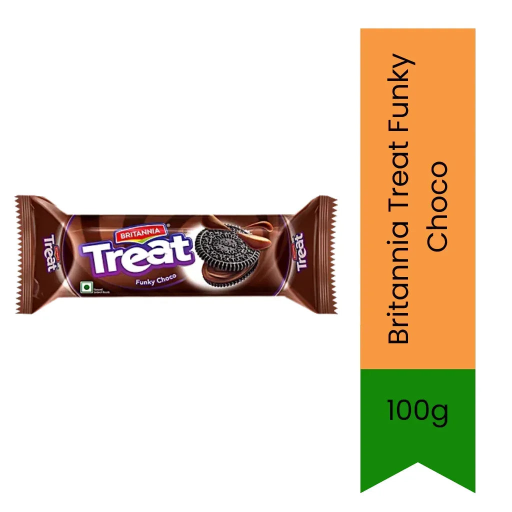 Britannia Treat Funky Choco Cream Biscuits (Chocolate Cream Biscuit) | 100g - Fun Sweet Center Sandwich Cookies for Toddlers, Birthday Parties & Quick Sugar Fixes, Extra Chocolatey | South Africa | India Bazaar