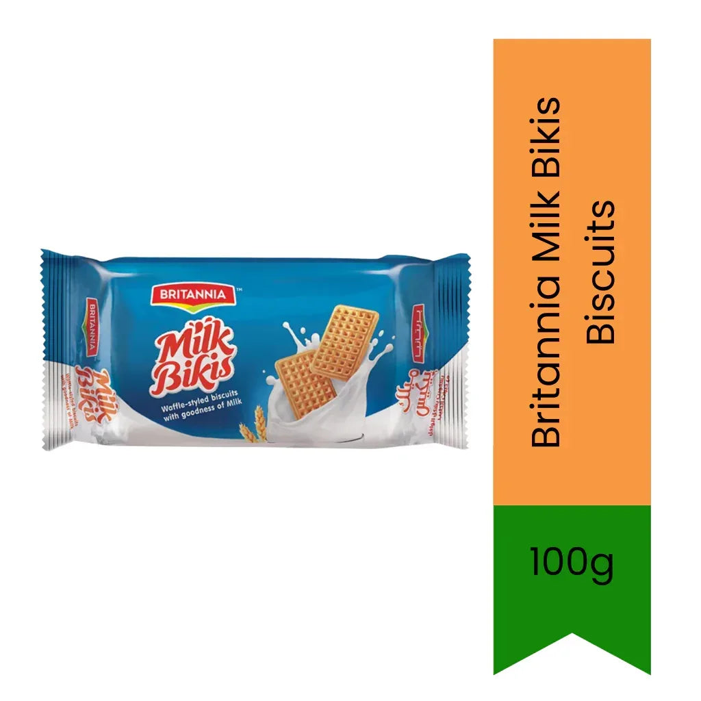 Britannia Milk Bikis Biscuits | 100g - Calcium-Rich Sweet Milk Biscuits, Crunchy Healthy Breakfast & School Lunchbox Snack for Kids | South Africa | India Bazaar
