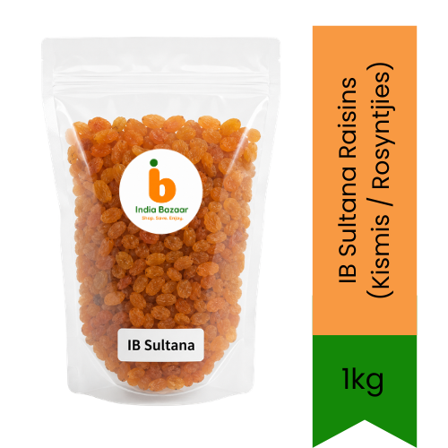 IB Sultana Raisins (Kismis / Rosyntjies) - Golden Juicy Dried Grapes for Natural Baking Sweetener, Rice Pilafs, Kheer Dessert Garnishes & Snacking | South Africa | India Bazaar