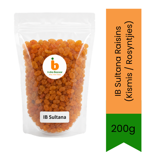 IB Sultana Raisins (Kismis / Rosyntjies) - Golden Juicy Dried Grapes for Natural Baking Sweetener, Rice Pilafs, Kheer Dessert Garnishes & Snacking | South Africa | India Bazaar