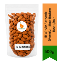 IB Whole Almonds (Premium Raw Badam Boontjies) - Handpicked Unroasted Nutrient-Rich Nuts for Daily Brain Power, Soaking & Healthy Weight Loss | South Africa | India Bazaar