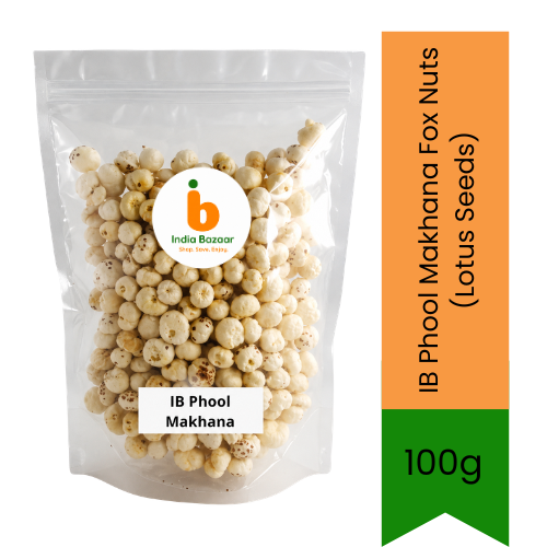 IB Phool Makhana Fox Nuts (Lotus Seeds) | 100g - Premium Healthy Crunchy Superfood Puffs for Light Toasting, Weight Loss Diet Snacks & Fasting Vrat Meals | South Africa | India Bazaar