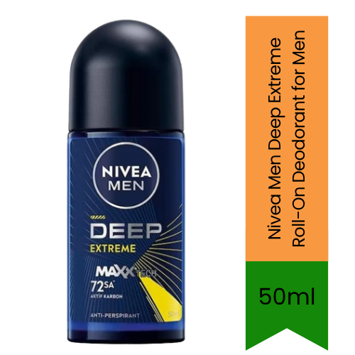 NIVEA MEN Deep Extreme Anti-Perspirant Roll-On (Roll-on Deodorant) | 50ml - Premium Underarm Protection | Black Carbon 48H Sweat & Odour Control | Dark Wood Scent | South Africa | India Bazaar