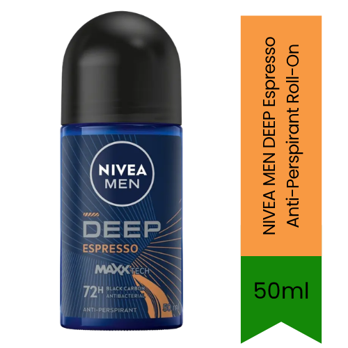 NIVEA MEN Deep Espresso Anti-Perspirant Roll-On (Roll-on Deodorant) | 50ml - Premium Underarm Protection | Black Carbon 48H Sweat Defense | Espresso Coffee Scent | South Africa | India Bazaar