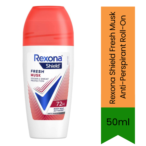 Rexona Shield Fresh Musk Anti-Perspirant Roll-On (Roll-on Deodorant) | 50ml - Premium Underarm Protection | 48H Sweat & Odour Defense | Warm Fresh Musk Fragrance | South Africa | India Bazaar