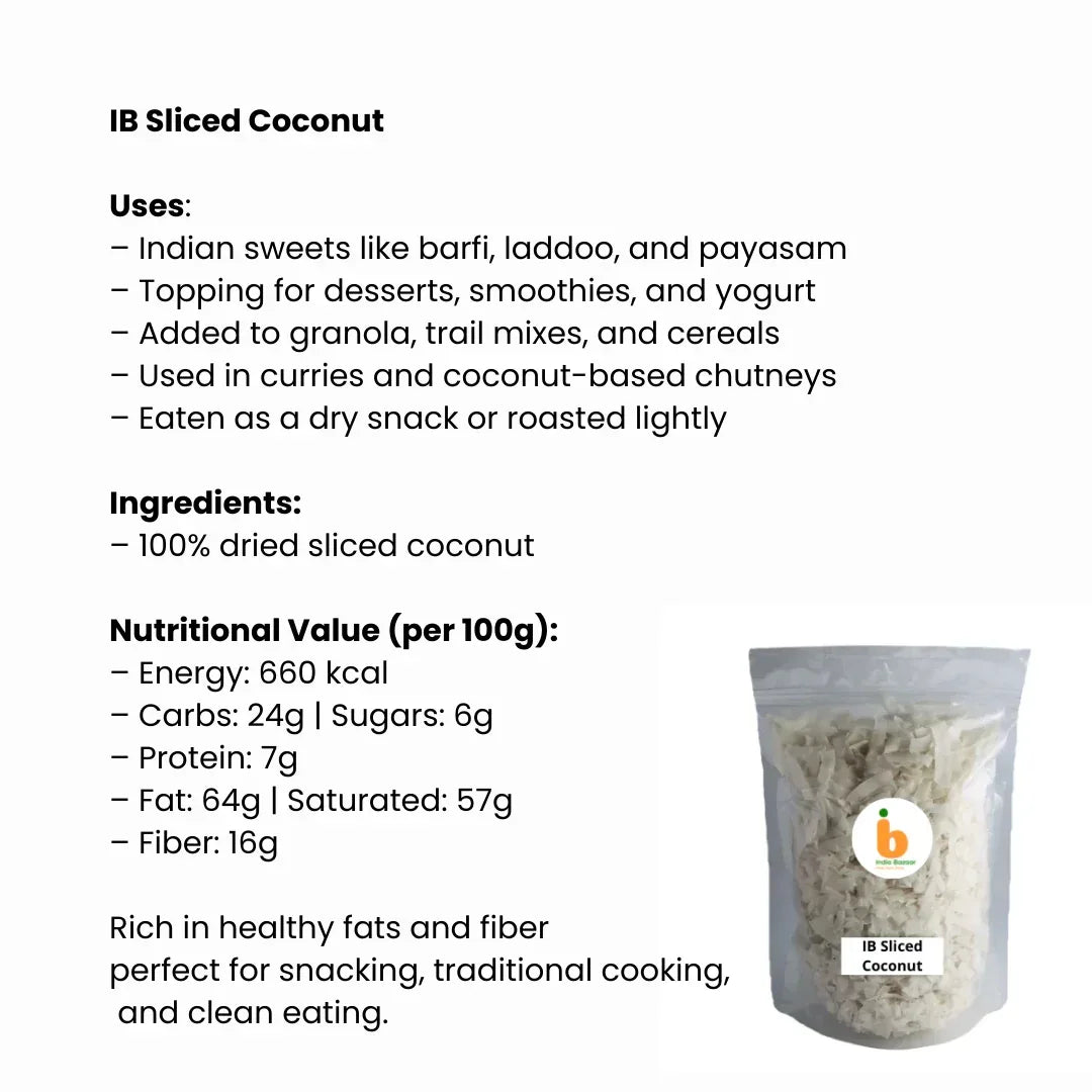 IB Shredded Sliced Coconut (Kopra Chini / Chinri) | 200g - Dried Desiccated Grated Coconut for South Indian Cooking, Baking & Halwa Garnishes | South Africa | India Bazaar