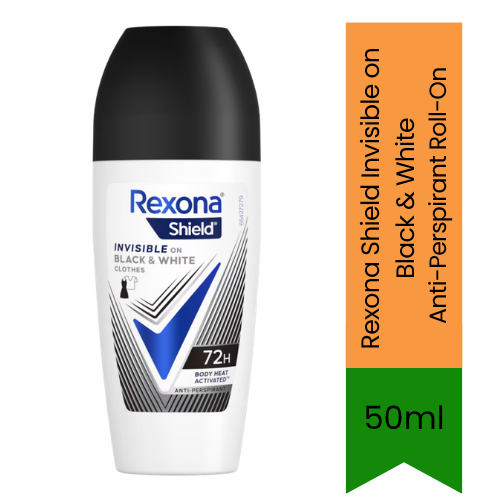 Rexona Shield Invisible on Black & White Anti-Perspirant Roll-On (Roll-on Deodorant) | 50ml - Premium Protection | 48H Sweat Defense | Anti-Yellow & White Marks | South Africa | India Bazaar