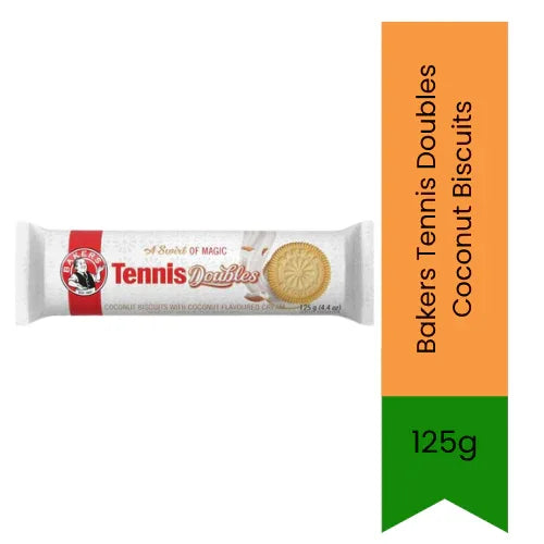 Bakers Tennis Doubles Coconut Biscuits (Doobara Nariyal) | 125g - Double Coconut Flavor, Classic Melt-in-Mouth | Excellent for Peppermint Crisp Tart, Desserts & Tea | South Africa | India Bazaar