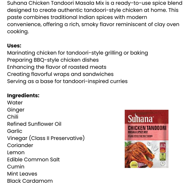 Suhana Chicken Tandoori Masala Mix |BB:JAN.2027