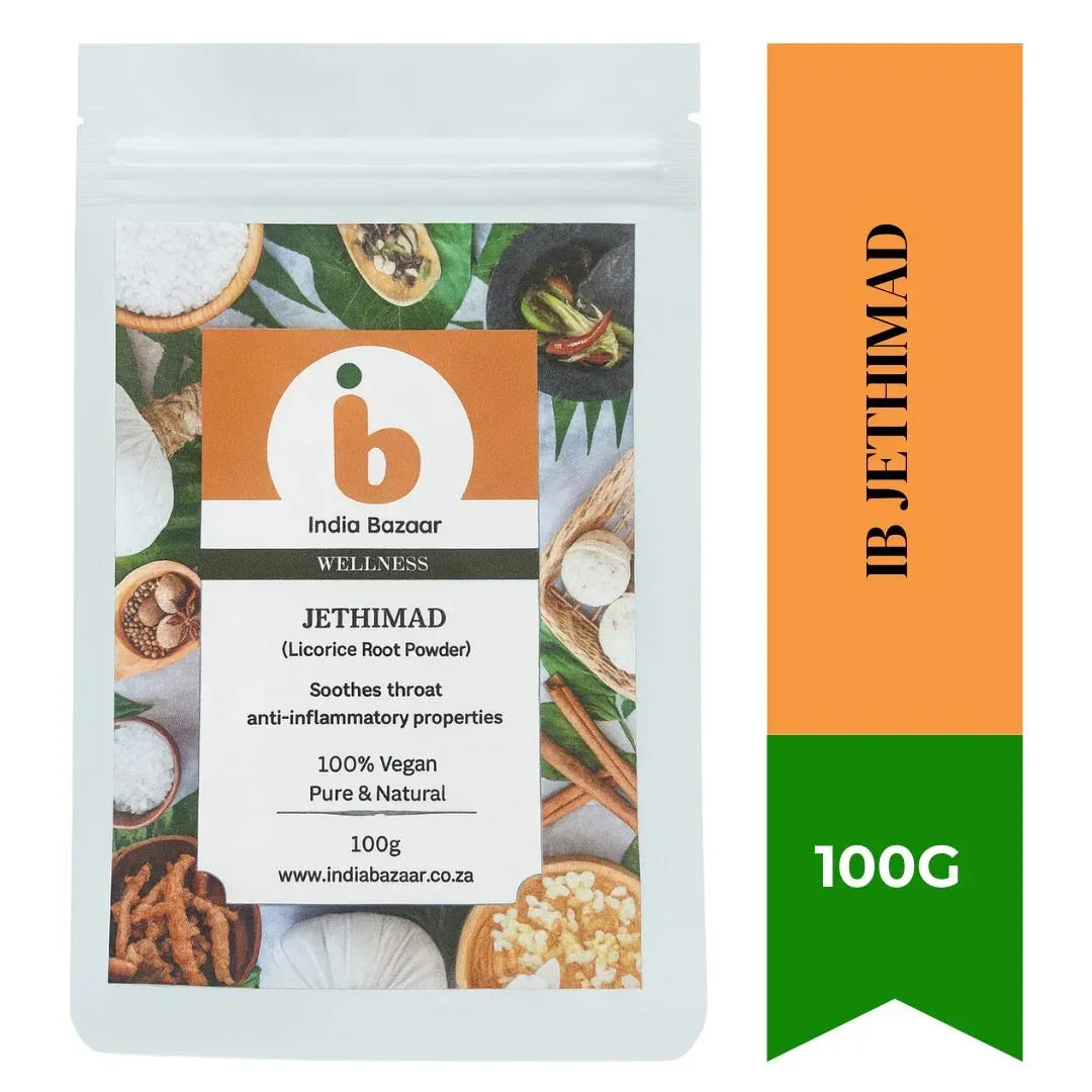 IB Wellness Jethimad Licorice Root Powder (Mulethi / Yashtimadhu) | Standard Pack - Natural Soothing Herb for Sore Throat, Dry Cough, Acid Reflux Digestion Relief & Immunity | South Africa | India Bazaar