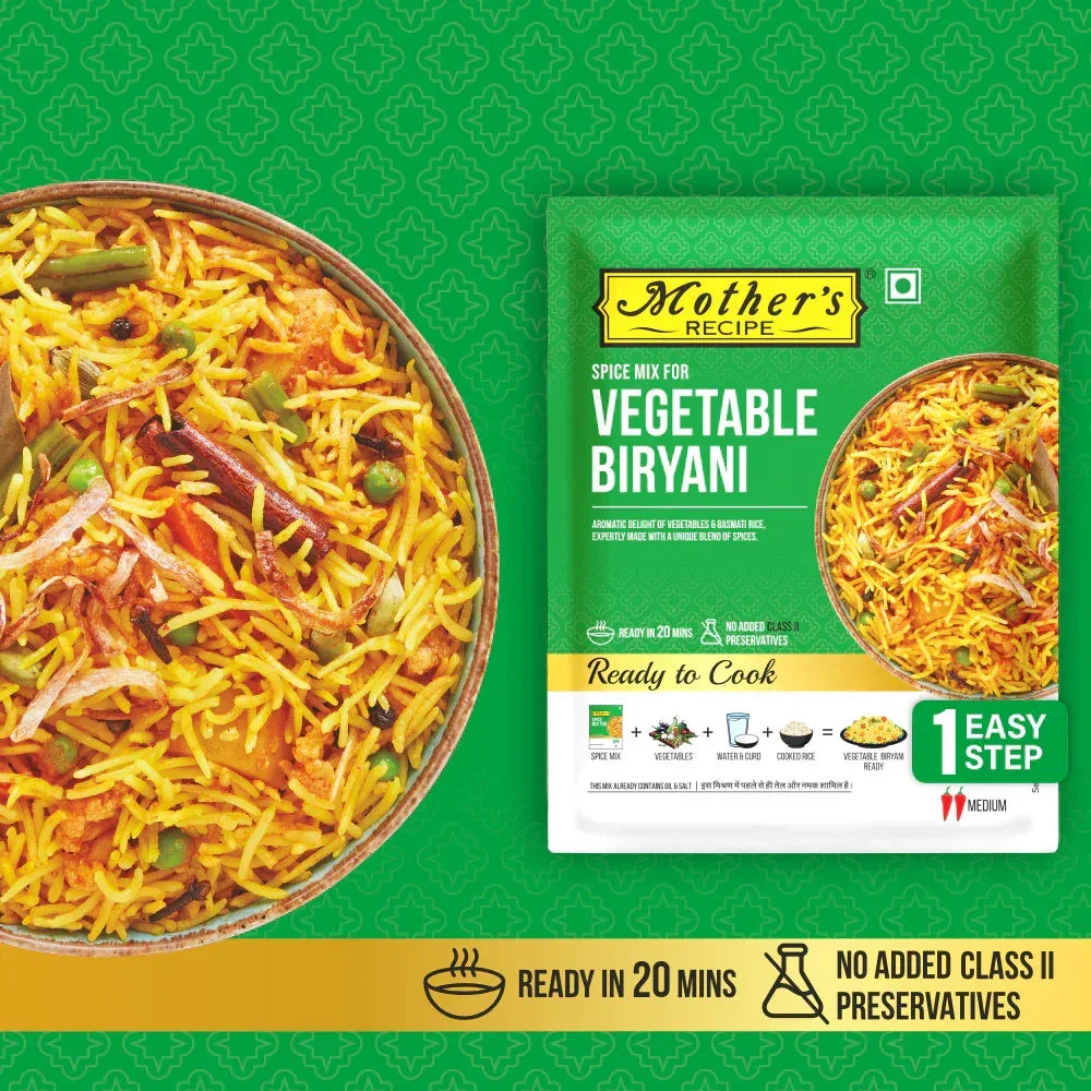Mother's Recipe Vegetable Biryani Spiced Rice Spice Mix (Sabzi Biryani Masala) | 75g - Aromatic One Pot Cooking Blend for Festive Fragrant Pilaf & Veg Dum Rice, Rich Herbal Nuances | South Africa | India Bazaar