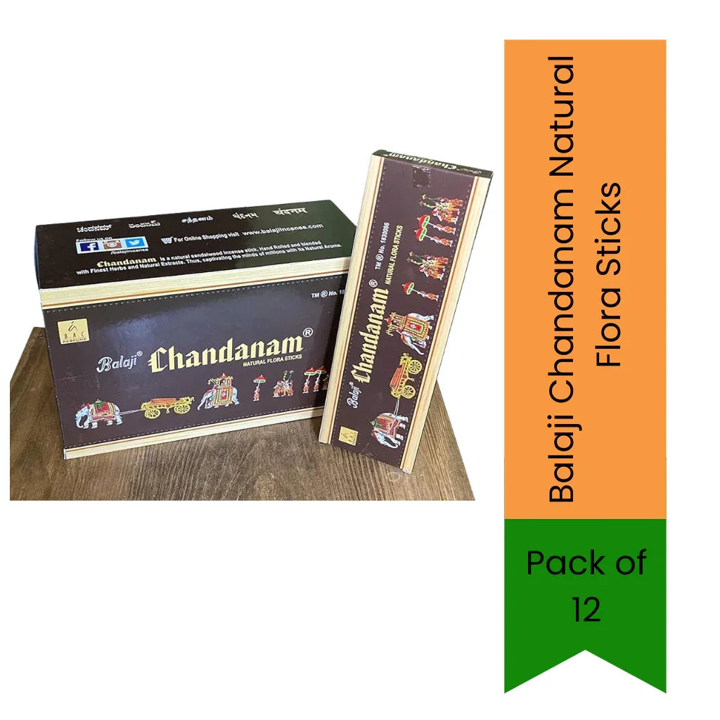 Balaji Chandanam Natural Flora Incense Sticks | Warm Sandalwood, Soft Floral & Smooth Woody Fragrance | Calming Home Aroma | South Africa | India Bazaar