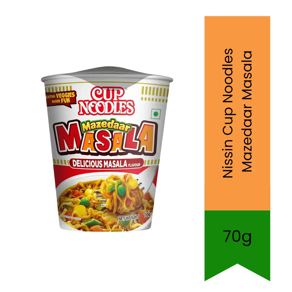 Nissin Spicy Masala Cup Noodles (Mazedaar Masala) | 70g - Instant Noodle Cup for Quick Meals & Snacks, Authentic Indian Masala Flavor | South Africa | India Bazaar