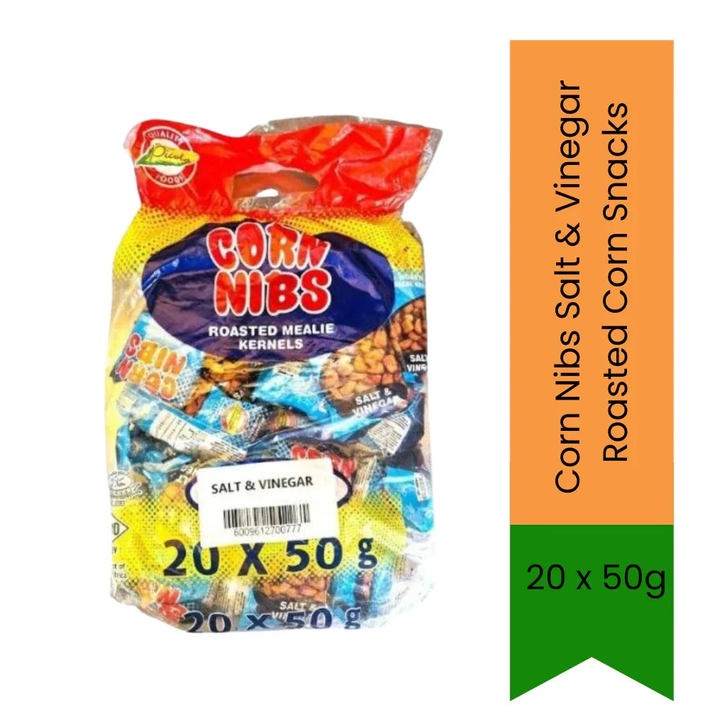 Corn Nibs Salt & Vinegar Roasted Corn Snacks | 20 x 50g - Tangy Crunchy Corn Snack for Everyday Munching, Roasted Texture & Value Pack | South Africa | India Bazaar