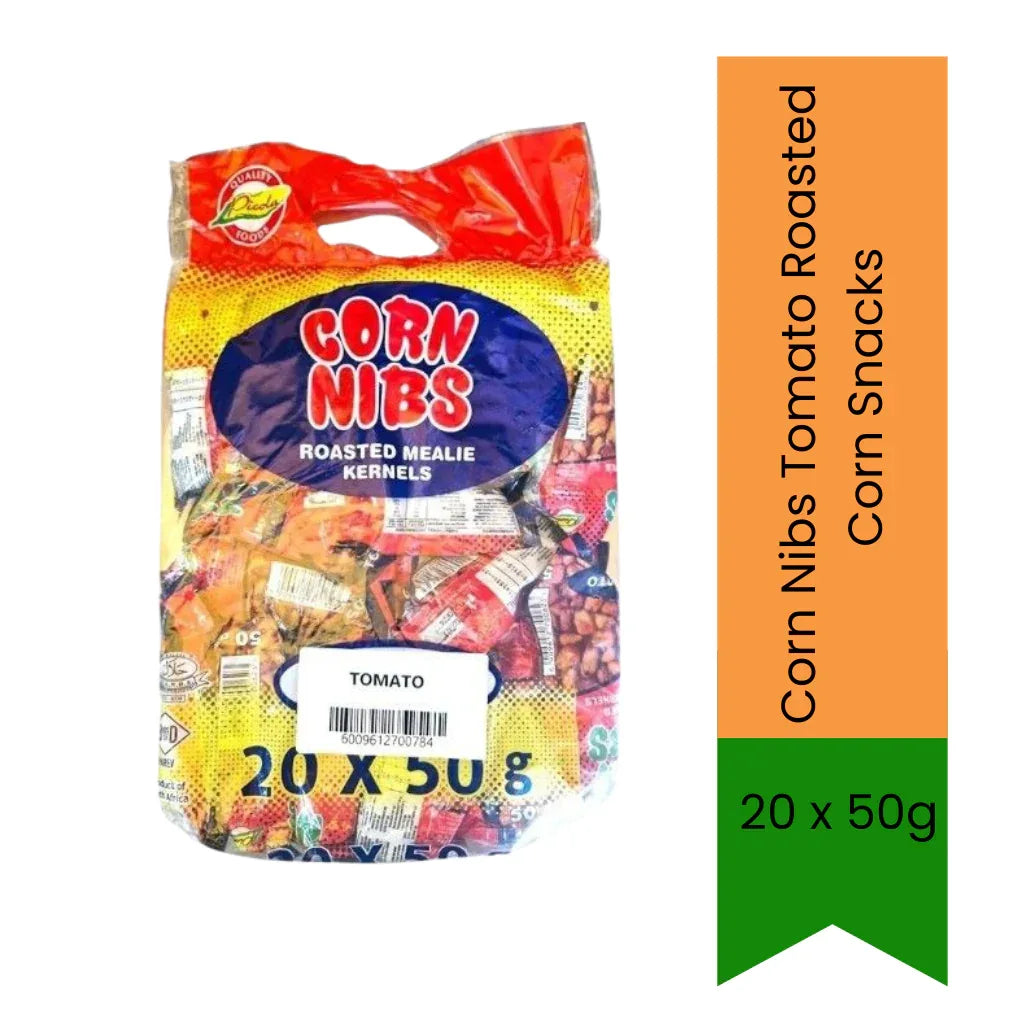 Corn Nibs Tomato Roasted Corn Snacks | 20 x 50g - Crunchy Roasted Corn Snack for Sharing & Snacking, Tangy Tomato Flavor & Multipack Value | South Africa | India Bazaar