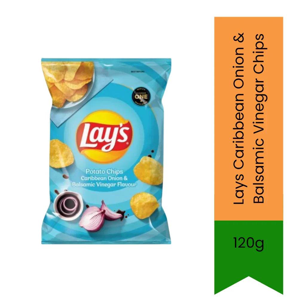 Lays Onion & Balsamic Vinegar Potato Chips | 120g - Gourmet Flavored Crispy Chips for Snacking, Tangy Balsamic Notes & Crunchy Texture | South Africa | India Bazaar