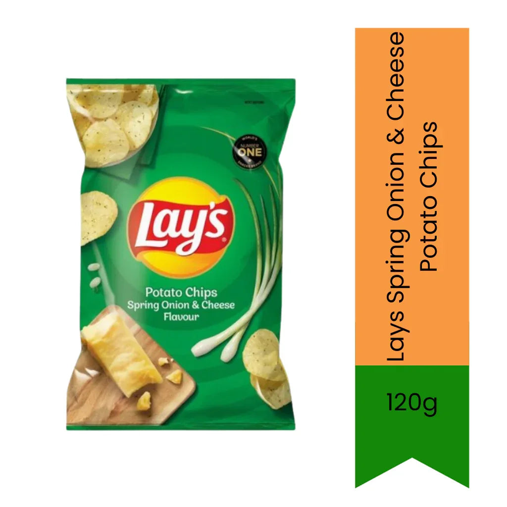 Lays Spring Onion & Cheese Potato Chips | 120g - Crunchy Potato Chips for Sharing & Snacking, Creamy Cheese Flavor & Savory Taste | South Africa | India Bazaar