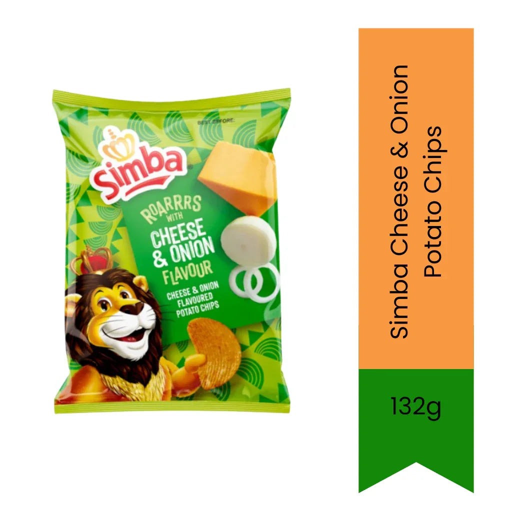 Simba Cheese & Onion Potato Chips 132g | Crispy Cheese Flavoured Chips | Crunchy Savoury Snack | Ready-to-Eat | South Africa | India Bazaar