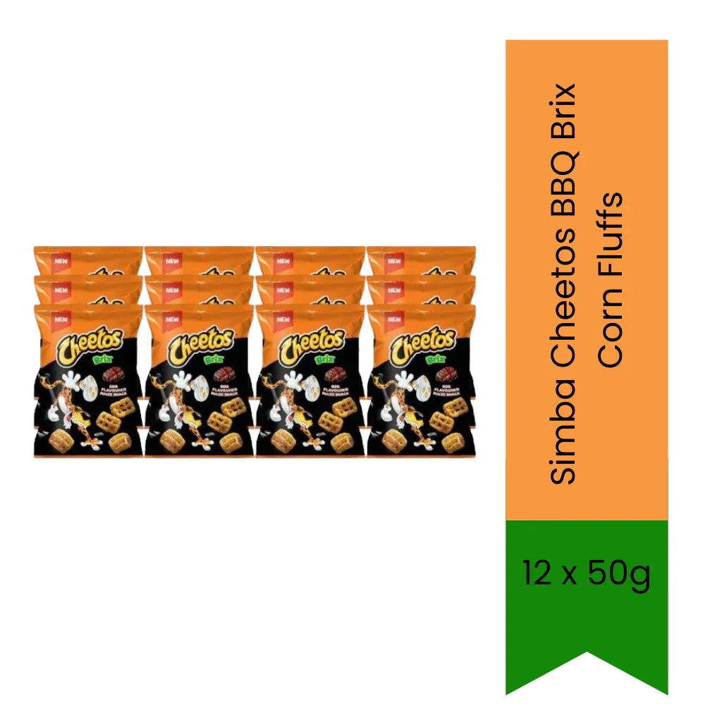 Simba Cheetos BBQ Brix Corn Fluffs | 12 x 50g - Smoky BBQ Corn Puffs for Snacking & Sharing, Light Crunchy Texture & Value Pack | South Africa | India Bazaar