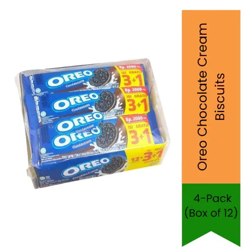 Oreo Chocolate Cream Biscuits 4-Pack Box of 12 | Classic Chocolate Sandwich Cookies for Lunchboxes, Parties & Snacking | Creamy Filling with Crunchy Cocoa Biscuits | South Africa | India Bazaar