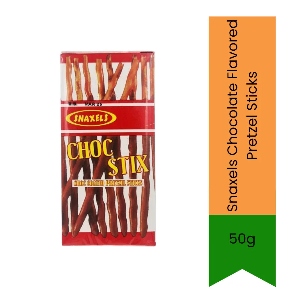 Snaxels Chocolate Flavoured Pretzel Sticks | 50g - Chocolate Coated Pretzel Snack for Sweet Cravings, Crunchy Texture & Ready-to-Eat Convenience | South Africa | India Bazaar