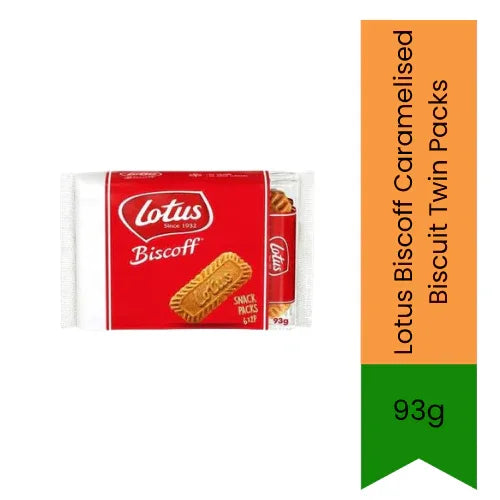 Lotus Biscoff Caramelised Biscuits Twin Pack 93g | Crunchy Caramel Cookies for Coffee, Tea & Dessert Toppings | Iconic European Biscuit with Rich Flavor | South Africa | India Bazaar