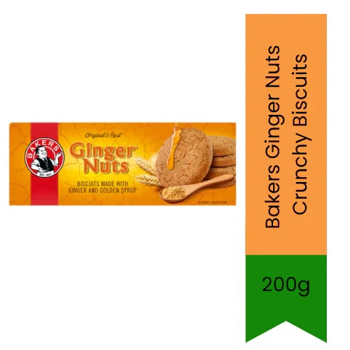Bakers Ginger Nuts Crunchy Biscuits (Karara Adrak Biscuit) | 200g - Hard-Baked Snap, Spicy Ginger Warmth | Perfect for Dipping in Hot Milk, Tea & Soothing Stomach | South Africa | India Bazaar