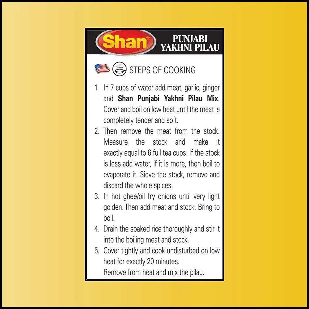 Shan Punjabi Yakhani Pilau Meat Rice Spice Mix (Yakhni Pulao Masala) | 50g - Fragrant Mild Aromatic Seasoning for Traditional North Indian Mutton & Chicken Rice Pots | South Africa | India Bazaar