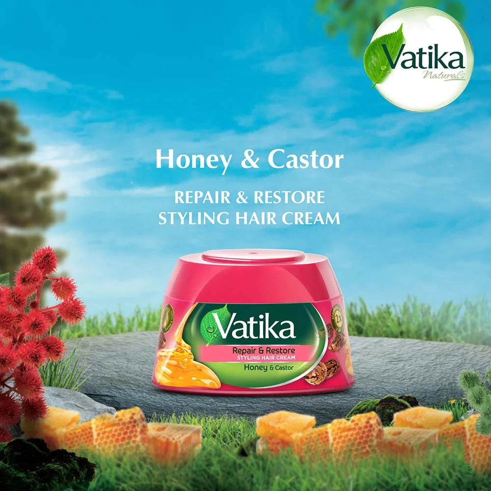 Dabur Vatika Repair & Restore Hair Styling Cream | 140ml - Premium Pure Hair Cream for Damage Repair, Styling & Nourishment | Delivers Strong, Shiny & Smooth Hair | South Africa | India Bazaar