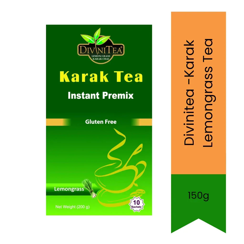 Divinitea Karak Lemongrass Tea Instant Mix (Hari Chah) | 150g - Strong Milky Tea with Fresh Citrus Lemongrass for Morning Energy, Smooth, Aromatic & Refreshing | South Africa | India Bazaar