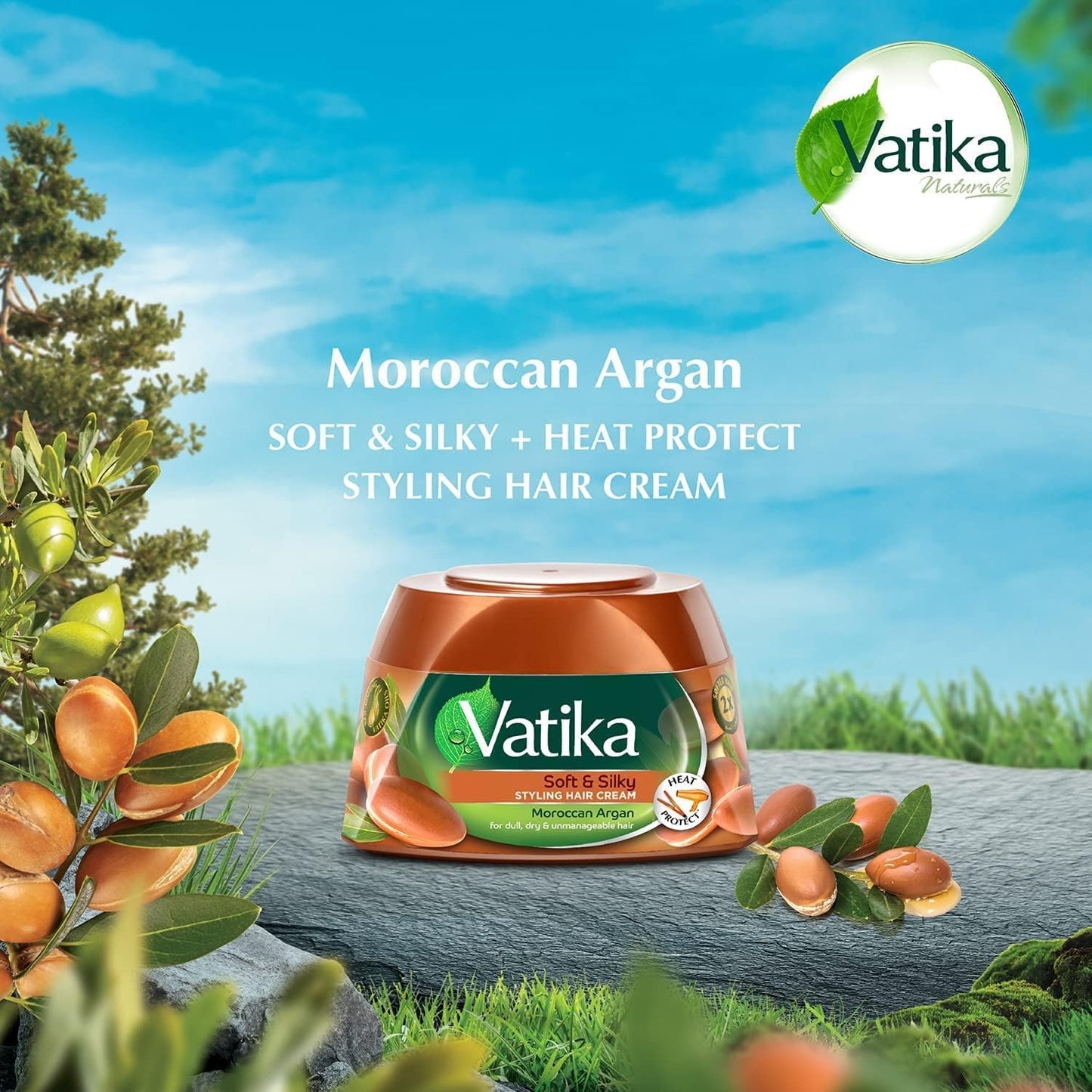 Dabur Vatika Soft & Silky Hair Styling Cream (Argan & Aloe Vera) | 140g - Ultra-Smoothing Leave-In Conditioner Gel for Manageable Frizz-Free Shine | South Africa | India Bazaar