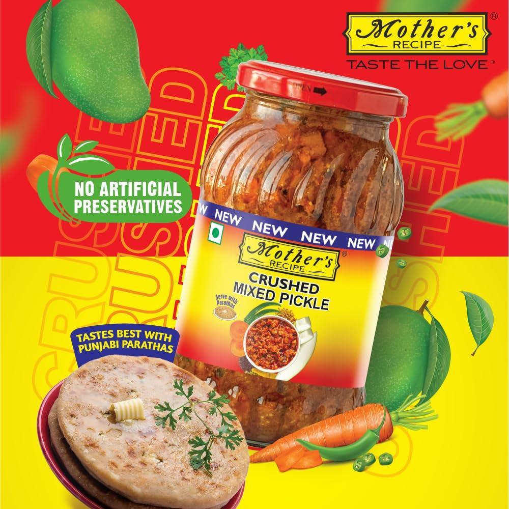 Mother's Recipe Crushed Mixed Pickle (Kuta Hua Achar) | 300g - Fine Chopped Assorted Vegetable Condiment for Sandwiches, Wraps, Puris & Quick Office Lunchboxes, Tangy Spreadable | South Africa | India Bazaar
