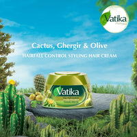 Dabur Vatika Hair Fall Control Hair Styling Cream (Cactus & Garlic) | 140ml - Daily Grooming Hair Polish for Weak Strands, Boosts Hair Strength & Non-Greasy Shine | South Africa | India Bazaar