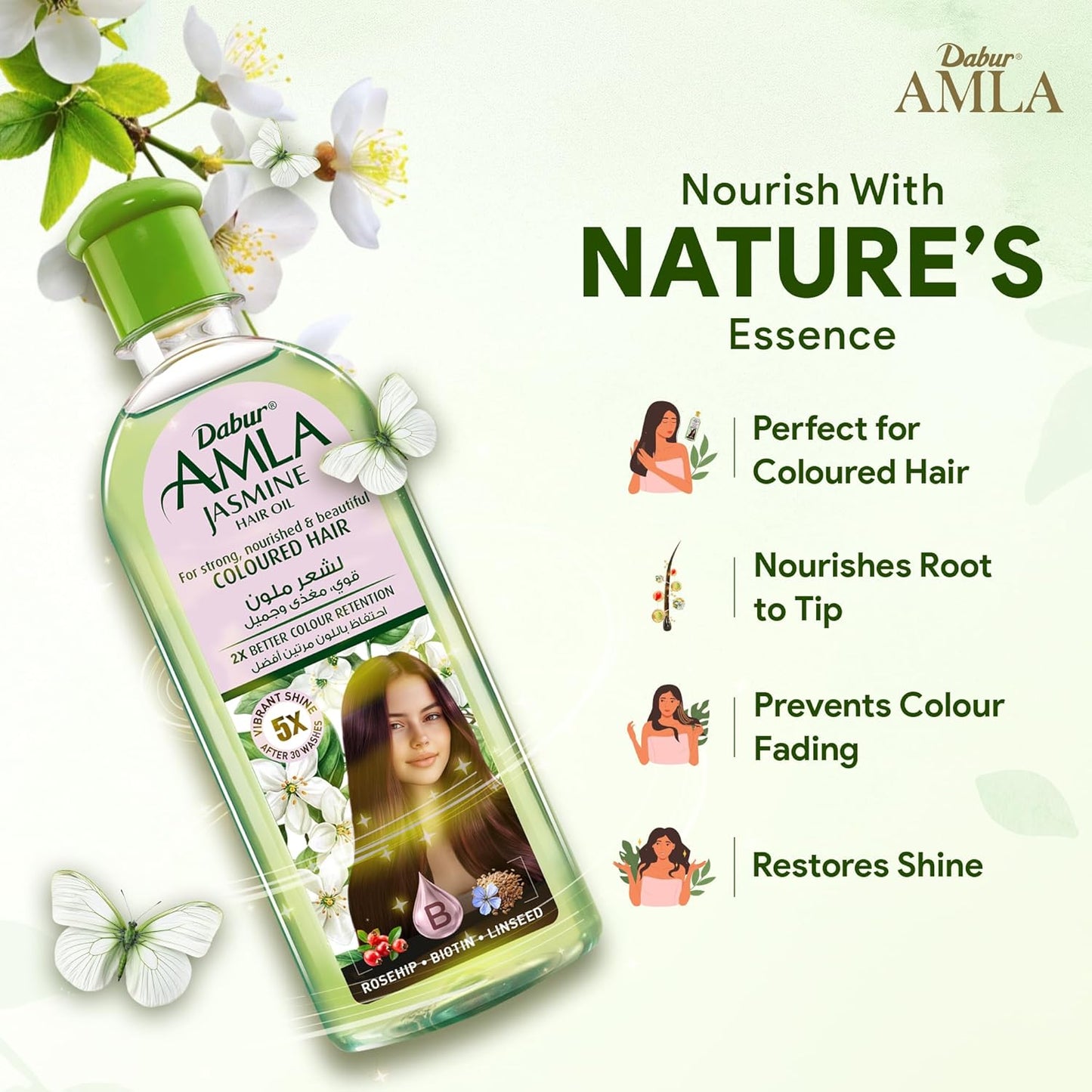 Dabur Amla Jasmine Hair Oil (Sugandhit Aariyal Amla Tel) | 200ml - Light Non-Sticky Hair Nourishment Formula | Infused with Amla & Soothing Jasmine Aroma for Long, Shiny, Strong & Beautiful Strands | South Africa | India Bazaar
