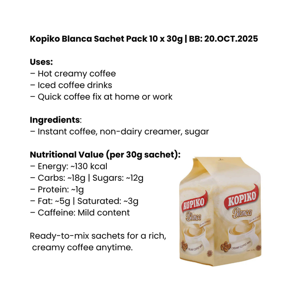 Kopiko Blanca Sachet Pack 10 X 30g |BB:20.OCT.2025