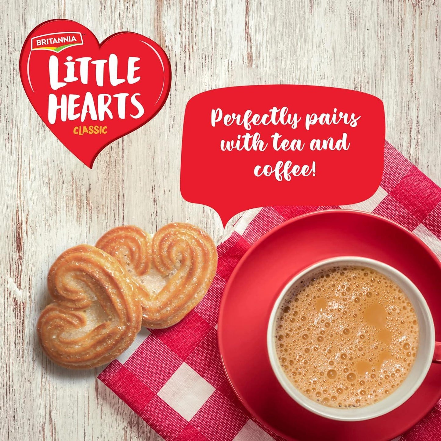 Britannia Little Hearts Sugar Coated Biscuits | 151.5g (50.5g x 3 Multipack) - Crispy Golden Heart-Shaped Sweet Glazed Cookies, Light Tea Time Snack | South Africa | India Bazaar