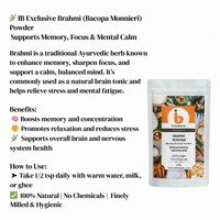 IB Wellness Brahmi Bacopa Monnieri Powder Cognitive Extract (Brahmi Powder) | 100g - Traditional Ayurvedic Memory & Focus Herb for Support of Brain Clarity, Nervous System Health & Calmness | South Africa | India Bazaar