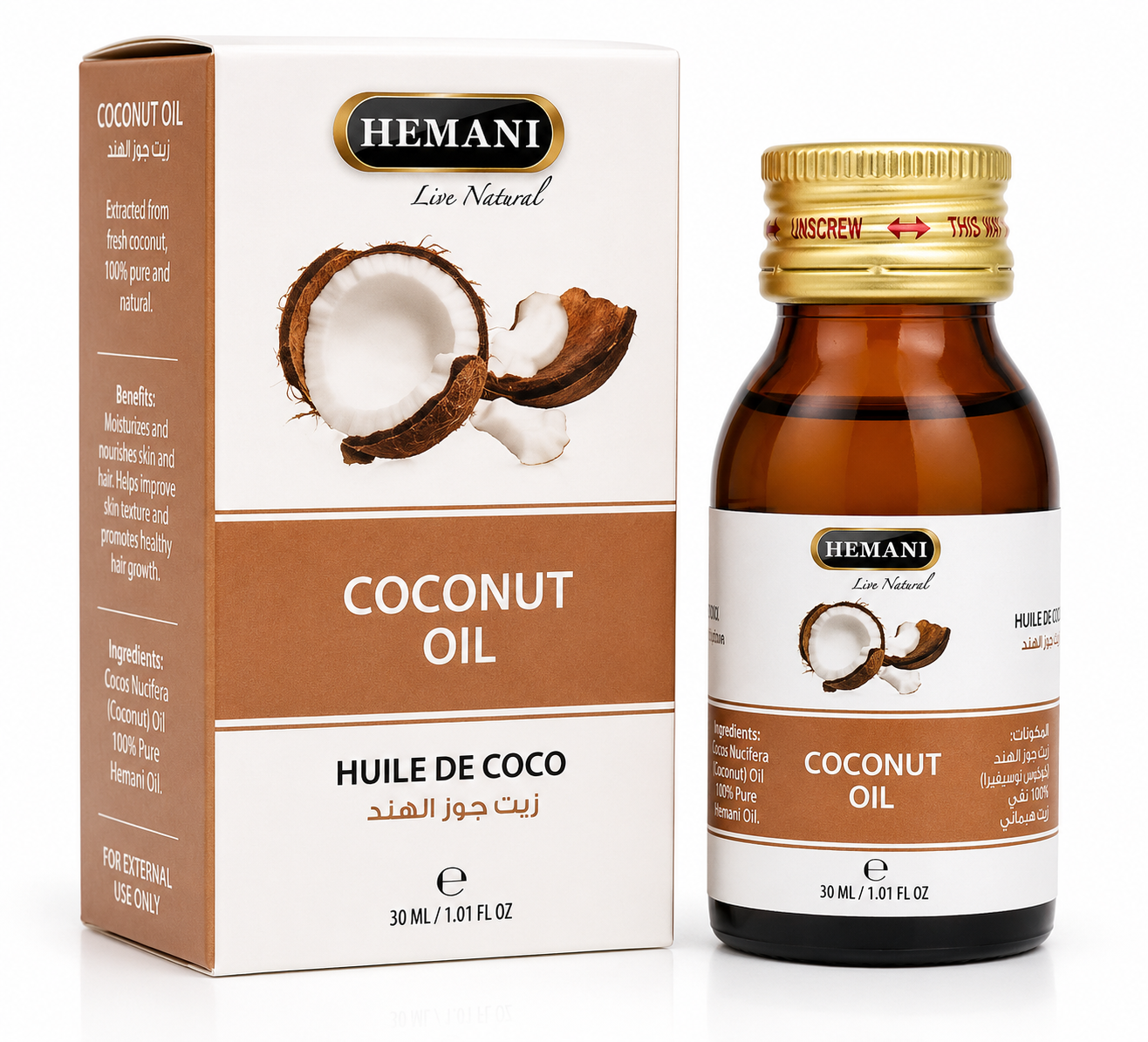Hemani Live Natural Coconut Oil (Nariyal Ka Tel / Koprel) | 30ml - Hair & Skin Care (For External Use Only)