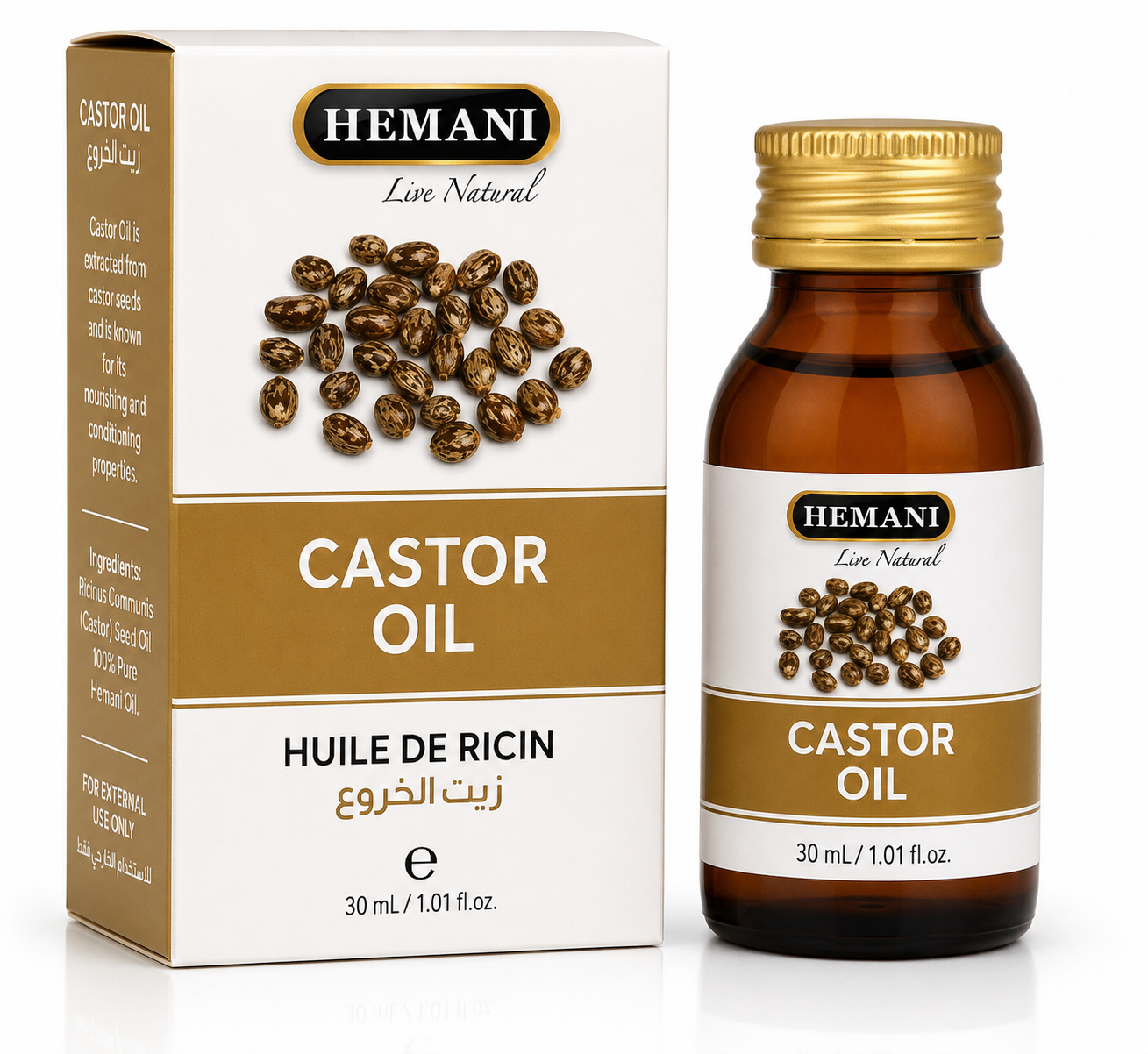 Hemani Live Natural Castor Oil (Arandi Ka Tel / Divela) | 30ml - Hair & Skin Care (For External Use Only)