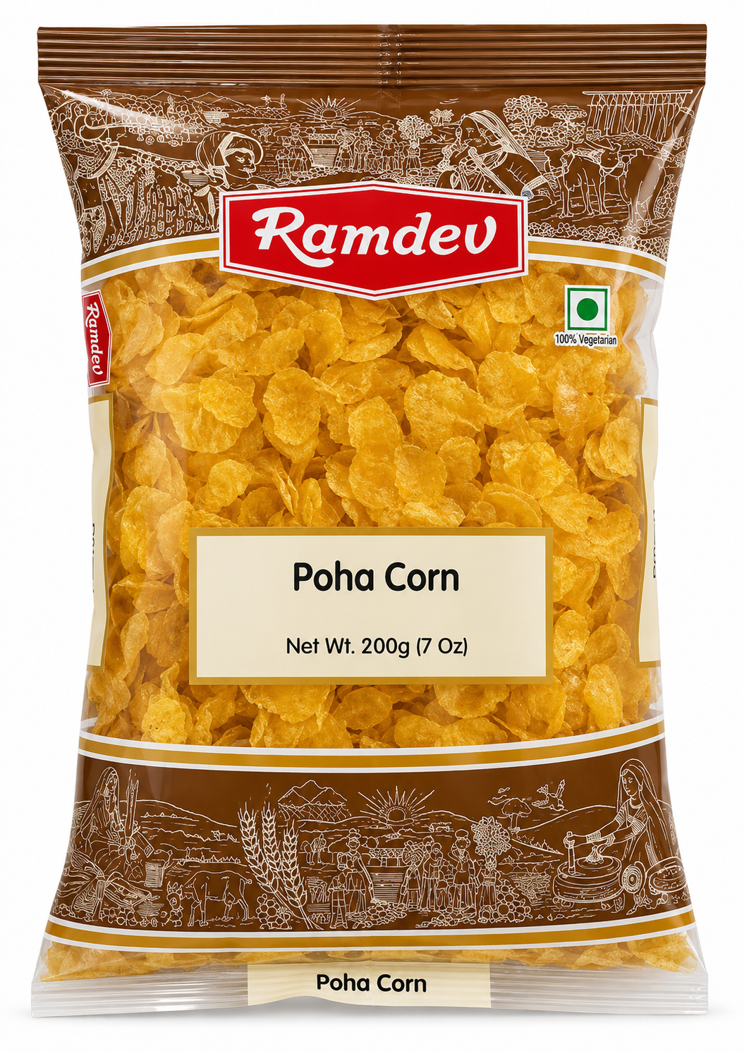Ramdev Corn Poha (Makai Pauva) | 200g - Crunchy Dried Maize Flakes | Best for Deep Frying into Crispy Yellow Corn Chivda Namkeen snacks | South Africa | India Bazaar